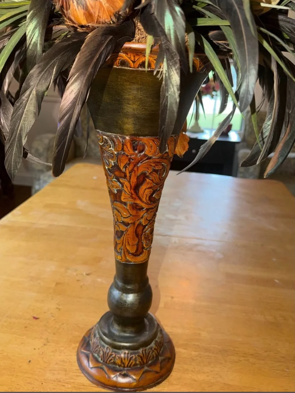 Decorative Tall Floral Arrangement in Red, Orange, Green and Brown